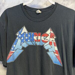 Murica USA T Shirt Mens 2XL 23.5x29 Black Short Sleeve
